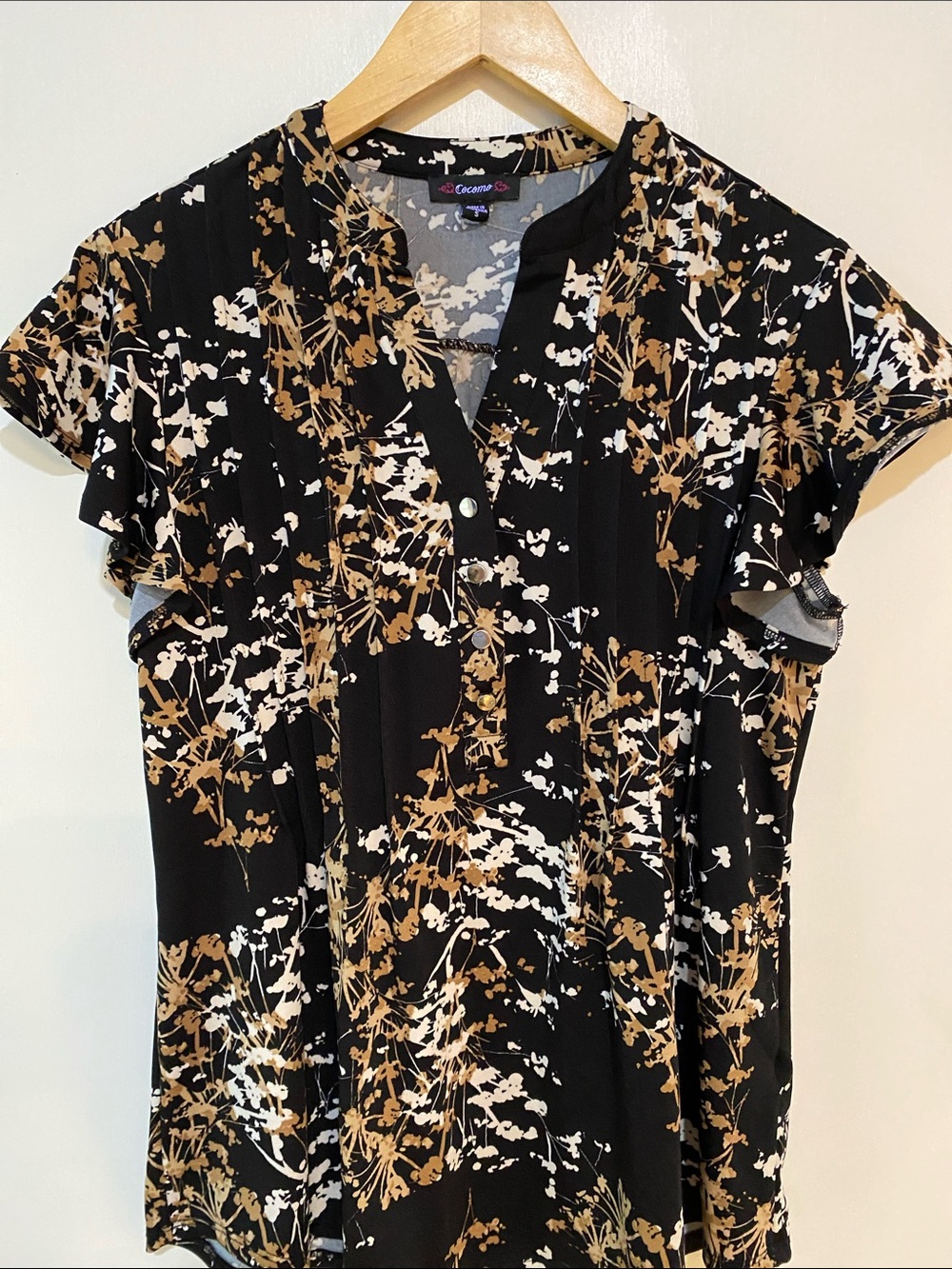 Cocomo Black Floral V-Neck Flutter Sleeve Blouse